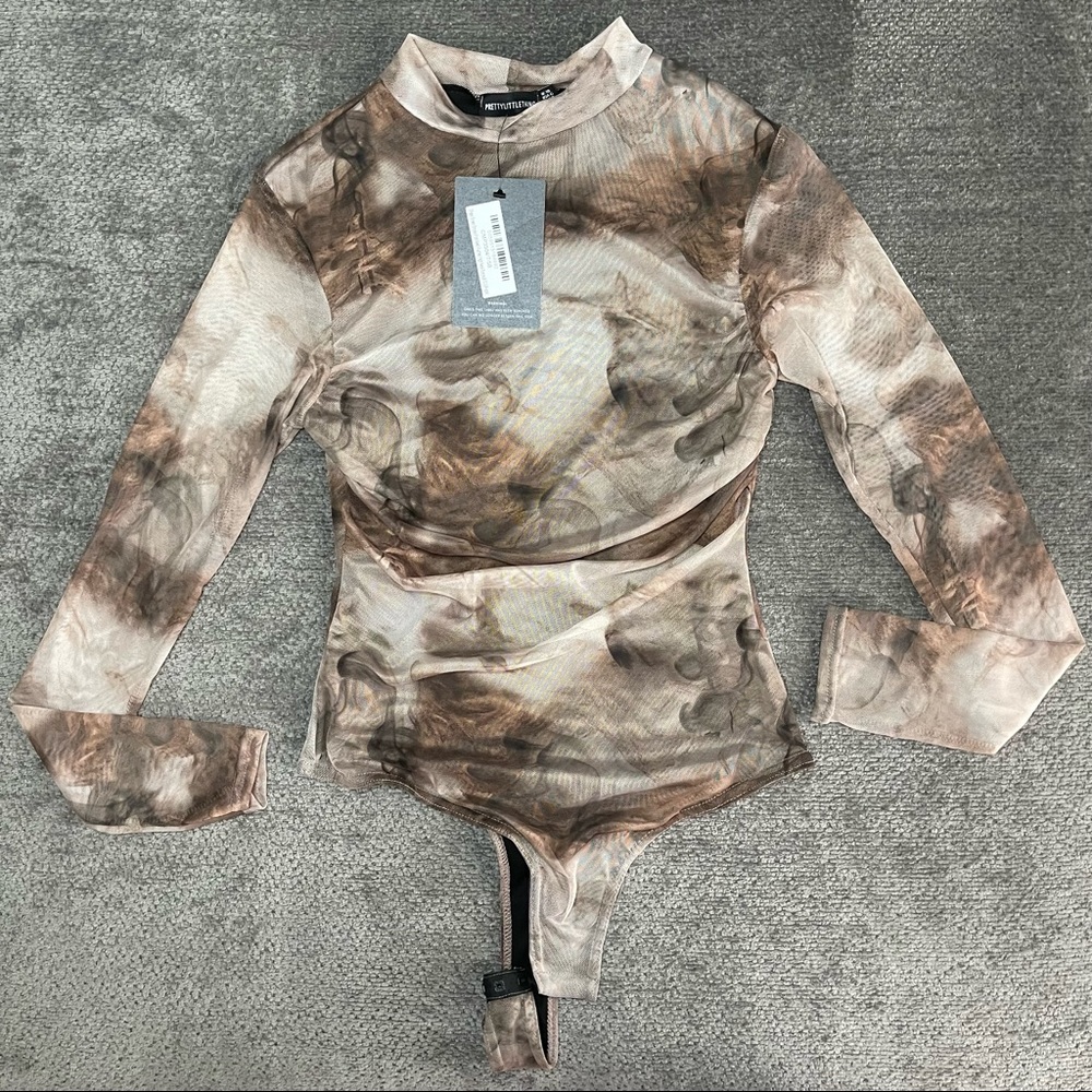 Brown Smoke Print Mesh Bodysuit